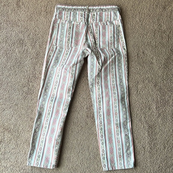 Isabel Marant Etoile Printed Striped Tribal Straight Leg Mid Rise Crop Jeans - Picture 2 of 10